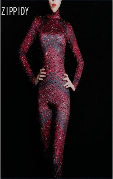 

women's jumpsuits & rompers full red rhines spandex bling jumpsuit birthday party celebrate outfit bar female singer bodysuit evening c, Black;white