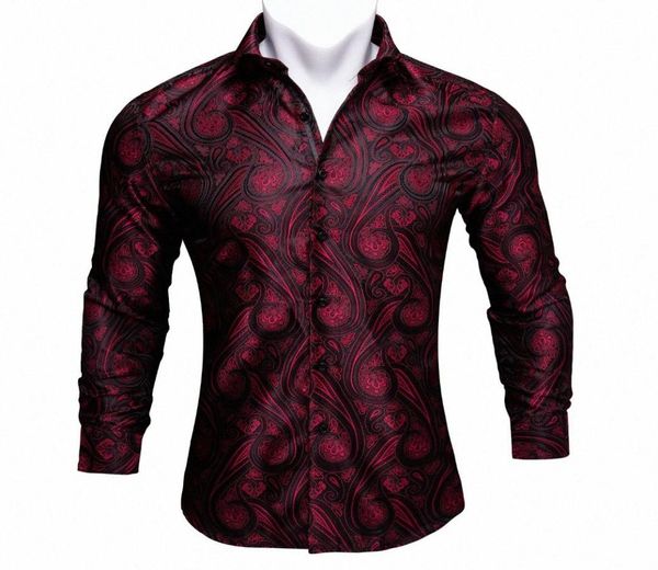 

barrywang red paisley bright silk shirts men autumn long sleeve casual flower shirts for men designer fit dress bcy01 gihp2747131, White;black