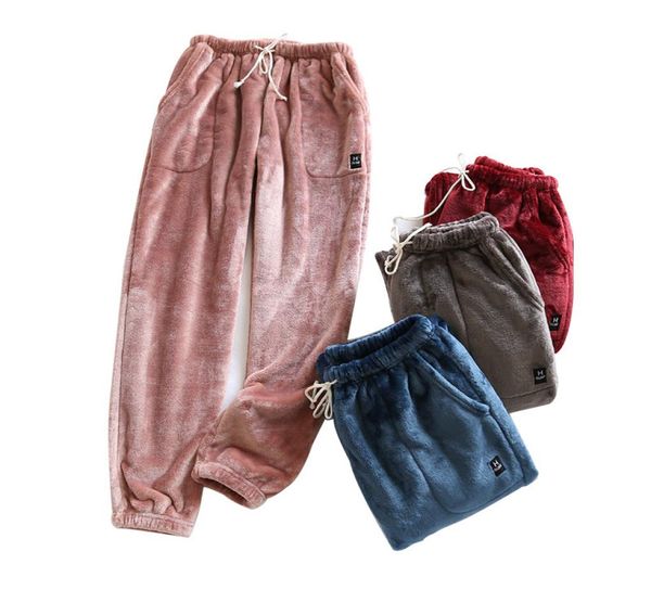 

fall winter pants bottoms for couples warm thick coral fleece sleep pants soft pajamas for men women ps velvet trousers 2010161445854, Black;white