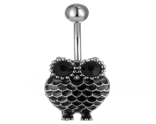 

d0198 owl black belly navel stud01234567891011128987476, Silver