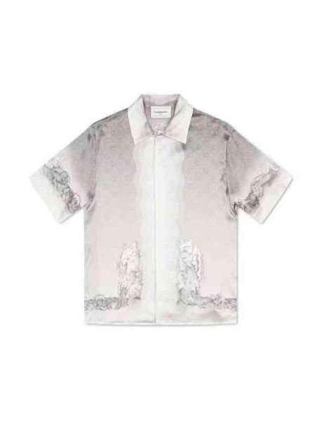 

22ss silk shirts guardian plaster image black white gradient mens and womens hawaiian short sleeve shirt5034553, White;black