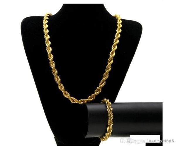 

10mm hip hop ed rope chains jewelry set gold silver plated thick heavy long necklace bracelet bangle for men s rock jewelry g7984668