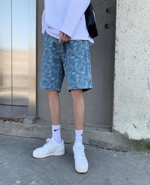 

men summer personality ins loose threedinsional embroidery jeans shorts male korean version middle school student street fashion 4733293, White;black