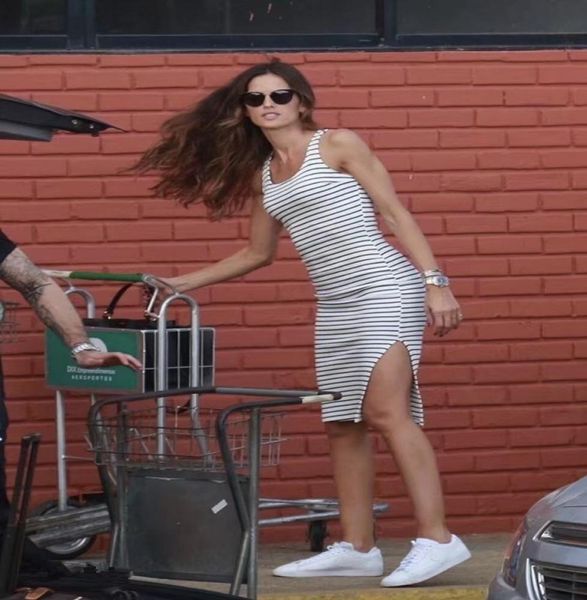 

women bodycon dress elegant summer skirt striped midicalf sling casual dresses sheath clubwear femme party slim dress1421360, Black;gray