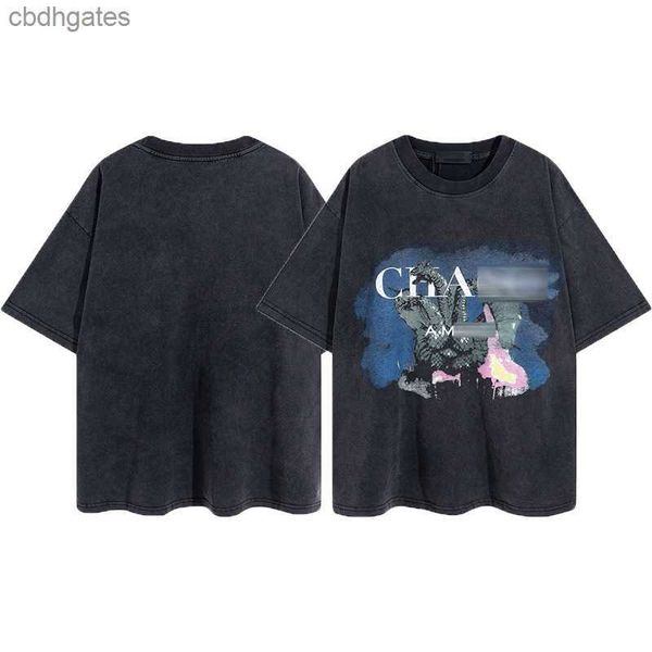 

print letter short t-shirt mens splashed fashion neck designer sleeved clothes fluid high ink version round summer men's t shirt amiiri, White;black