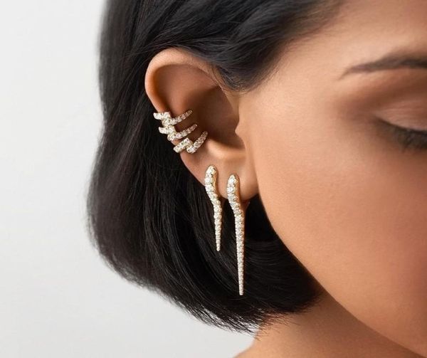 

micro pave 5a cubic zirconia white green blue red cubic zirconia cz long spikes rivet european hoop women earring9947879, Golden;silver