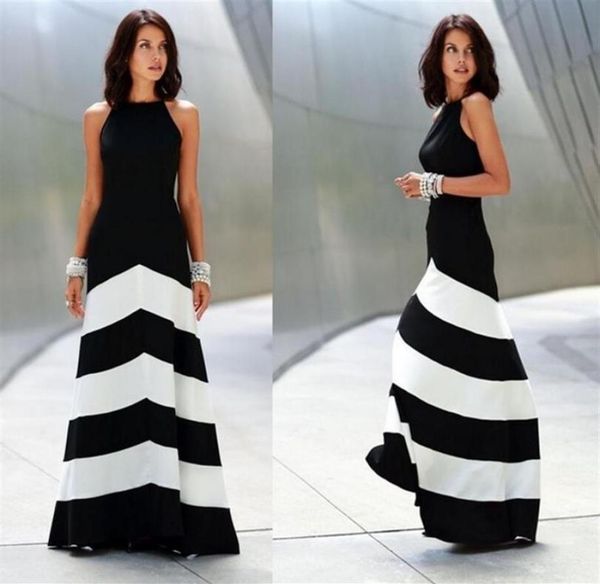 

2018 summer fashion women maxi dress halter backless off shoulder evening party drs black white striped long dress295k1347461, Black;gray