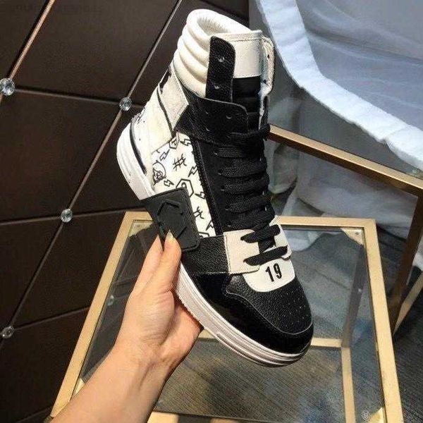 

luxury design brand designer genuine leather men's sneakers men's race runners size38-45 philipps pleins, Black