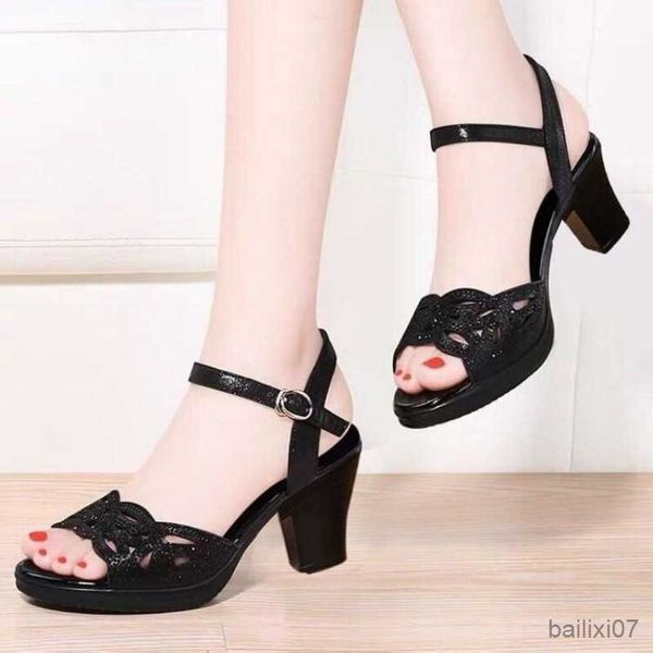

dress shoes new thick heel sandals women's summer fish mouth women's shoes high heels women's black mother shoes women r23090