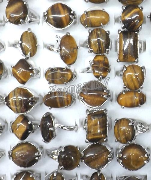 

mixed shape tiger039s eye stone rings men039s ring in medium size 50pcs whole for anniversary 4894093, Golden;silver