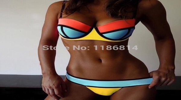 

swimwear patchwork neoprene color tbikini split triangle women039s swimsuit5142711, White;black