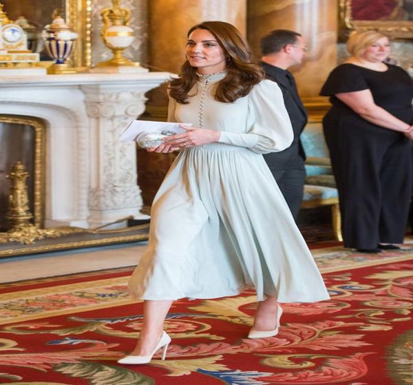 

kate middleton fungus collar long midi dress chiffon evening dress elegant long sleeve4253879, White;black