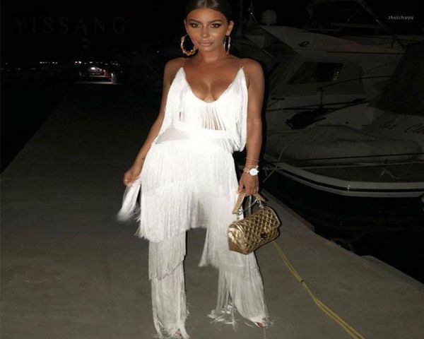 

yissang long pants and strap tassel set trousers solid party club casual wear suits red white women two piece sets12609639, Gray