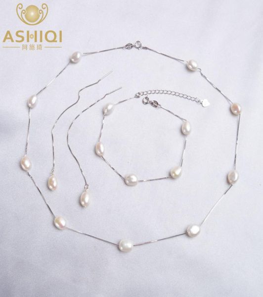 

real 925 sterling silver natural freshwater pearl jewelry sets necklace bracelet earrings for women fashion 2021 new8183325