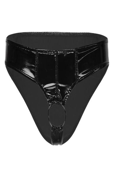 

underpants man lingerie underwear latex low rise crotchless panties wetlook patent leather mens glossy o ring thongs briefsun8663537, Black;white