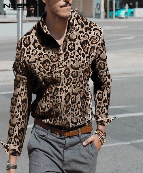 

incerun men dress shirt leopard print high street long sleeve handsome stand collar camisa chic business male brand shirts y2004086735673, White;black