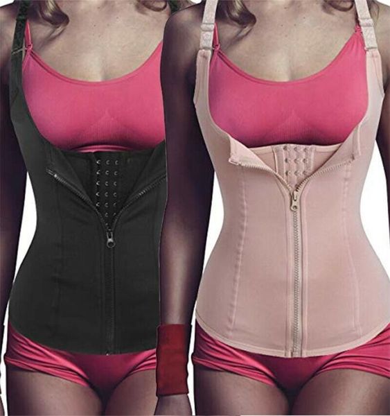 

fajas reductoras colombianas body shaper vest women waist trainer cincher zipper tummy control corset slimming upright posture y201522041, Black;white