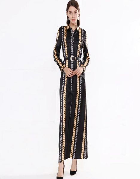 

women039s runway dresses turn down collar long sleeves striped printed split high street fashion casual long dress5087322, Black