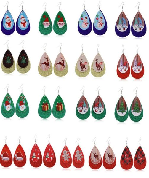 

christmas earrings dangle sequins christmas tree snow elk pu leather doubledeck for women jewelry1212746, Silver