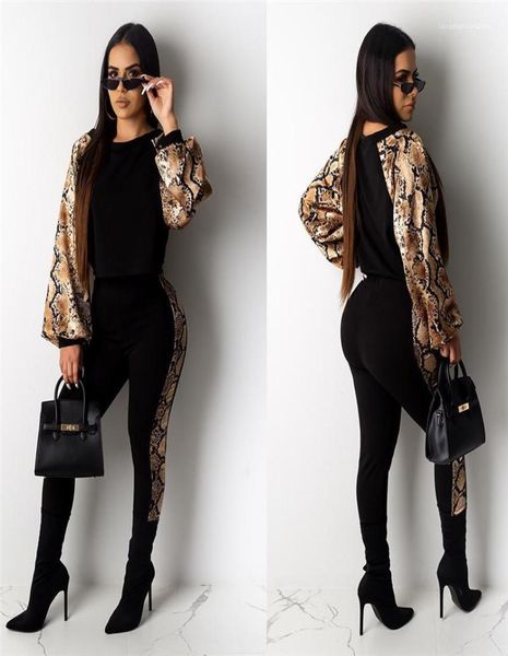 

long sleeve bodycon two poece pants casual 2pcs sets fashion snakeskin grain womens tracksuits designer8875073, White