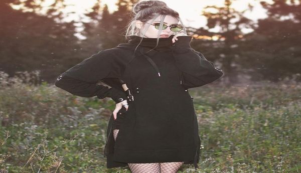 

women long hoodies sweatshirt harujuku loose gothic black hooded hollow out lace up patchwork female punk hoodies 6144102
