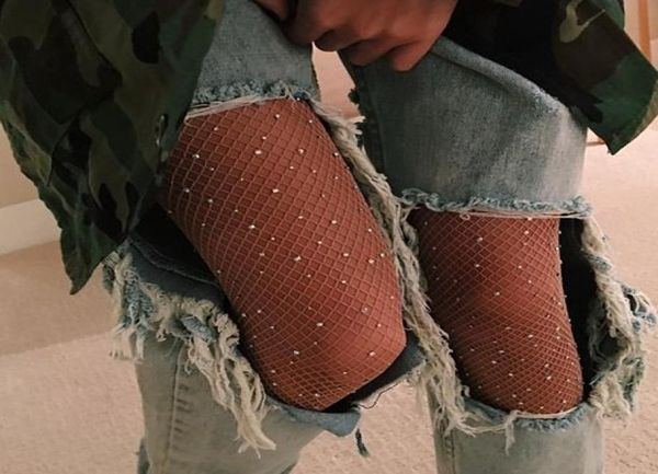 

women's bling crystal rhine fishnet pantyhose tights stockings ladies fashion wild tight mesh stockings5297069, Black;white