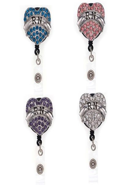 

10pcs mix colors registered nurse retractable badge reel heart shaped rn for doctor gift id badge holder rhinestone 4 colors7436767, Gray
