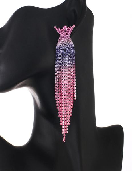 

women039s long tassel earrings gradient rhinestone earrings luxury crystal dangle earring fashion wedding jewelry accessories2556878, Silver