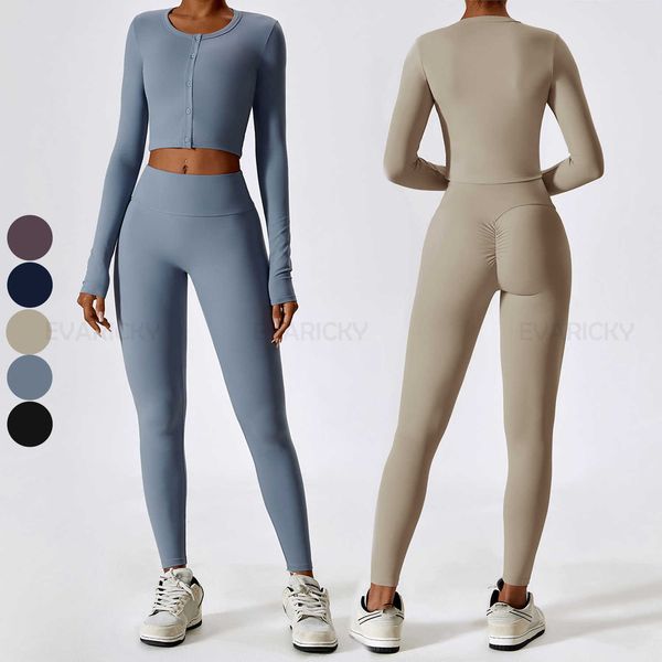 

lu lu two piece butt leggings active wear workout yoga suit button up design crop sports wear gym fitness women yoga sets
