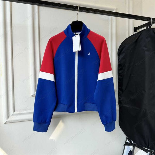 

designer jacket zip up cardigan coat vintage feel color matching blue very white rubbed sleeves with color block spring summer small jackets, Black;brown