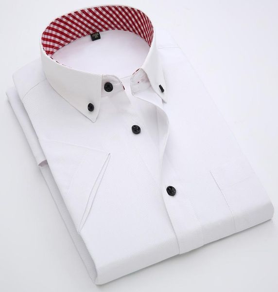 

men shirts brand summer male formal business social short sleeve shirts slim fit mens dress noniron solid shirts t2008015043264, White;black