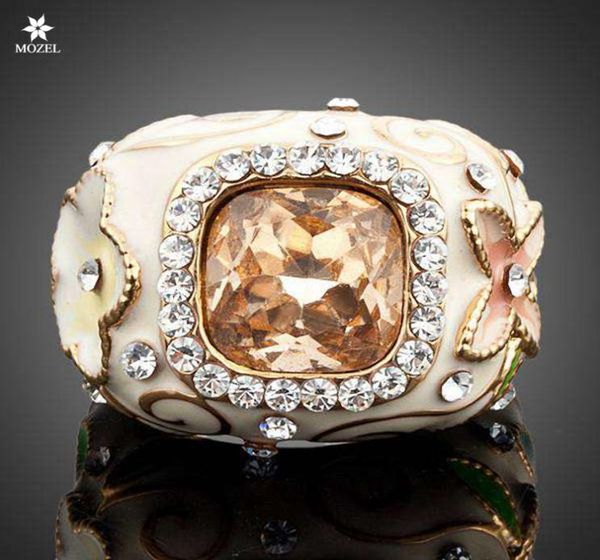 

wholesale mozel fashion jewelry gold plated rovski crystal flower and green leaves design women ring tr00046475905, Silver