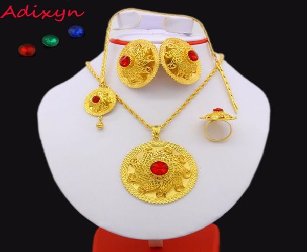 

2017 ethiopian jewelry set 24k gold color crystal necklacependanthair chainearringring middle easter habesha wedding set j19076130163, Silver