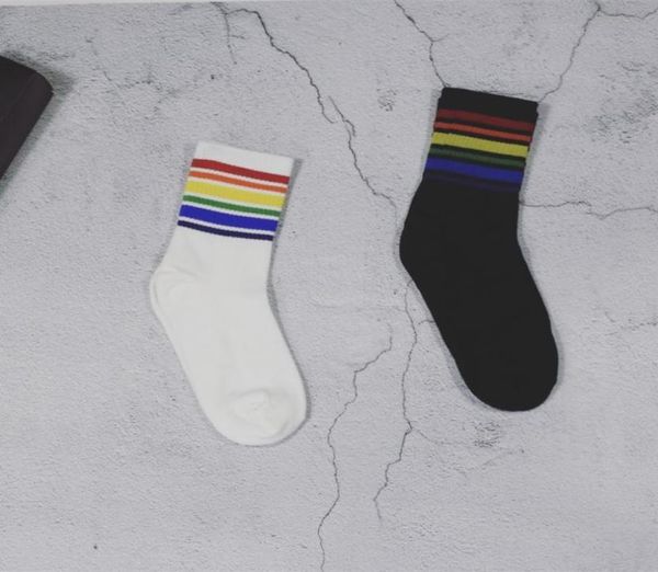 

fashion rainbow strape socks black white cotton sock stockings for women men christmas gift6045827