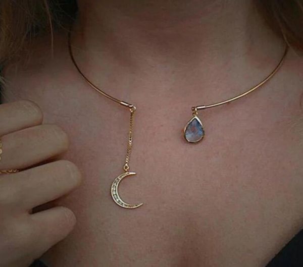 

new creative moon pendant open choker necklace for ladies crystal cuff collar necklace statement party fashion jewelry9871539, Silver