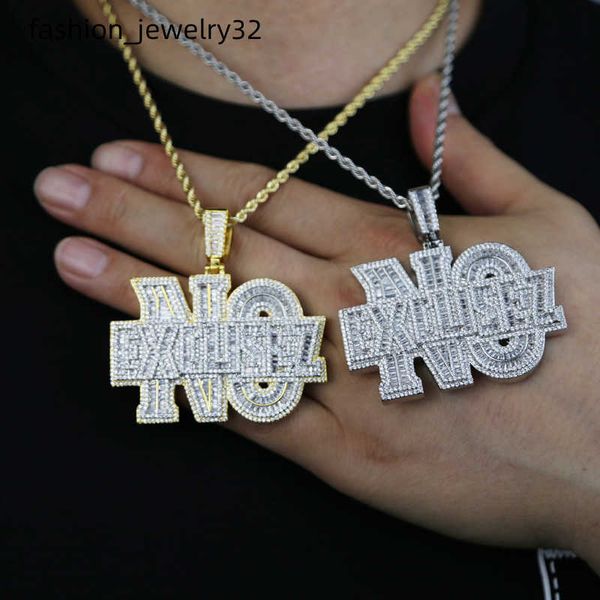 

iced out letter no excusez pendant fit cuban chain necklace for women men punk style hip hop jewelry drop ship, Silver