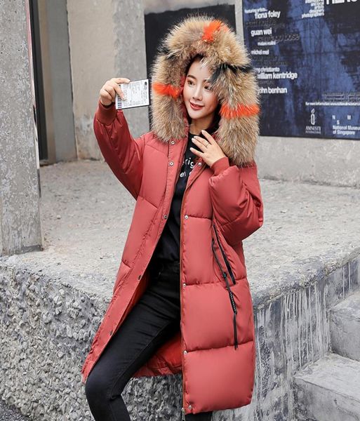 

whole2018 autumn winter women ladies fashion fur hoodie long down jacket cotton thick parkas female long warm clothing coat3913025, Black