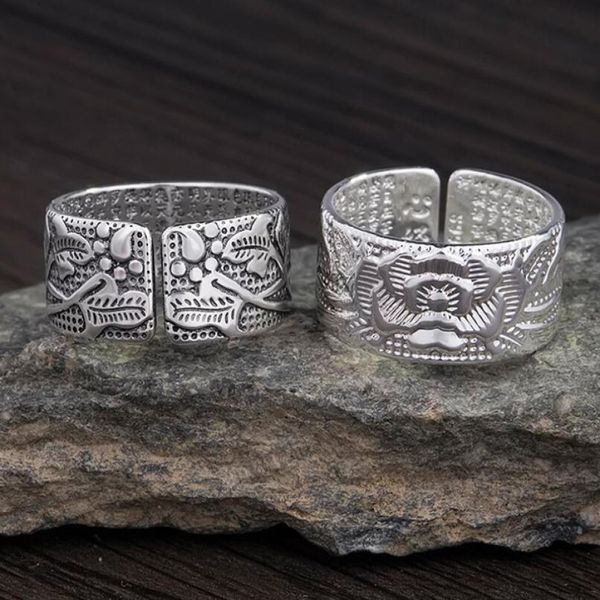 

2019 whole thai silver ring buddhist heart 925 silver plated lotus men and women couples ring a generation of retro fashion je3766770