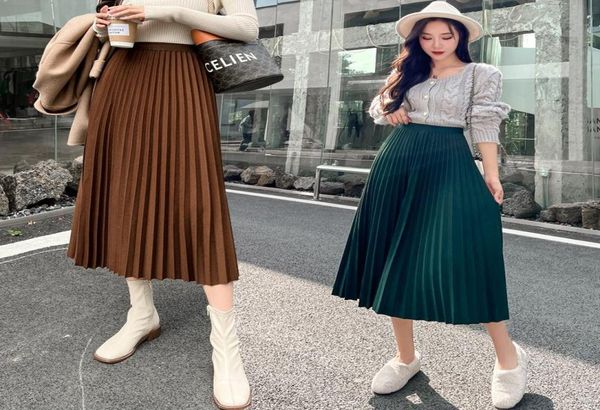 

skirts woolen pleated midi young women autumn winter ladies high waist skirt aline midlength wool sxhbsq6801085407, Black