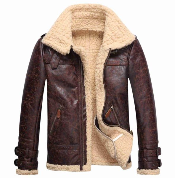 

vintage mens leather lambs fur fleece bomber flight winter coats buckle jacket1474707, Black;brown