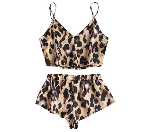 

summer new arrival fashion new summer women shorts leopard babydoll pajamas bow camisole matching set 2019x12790967, White