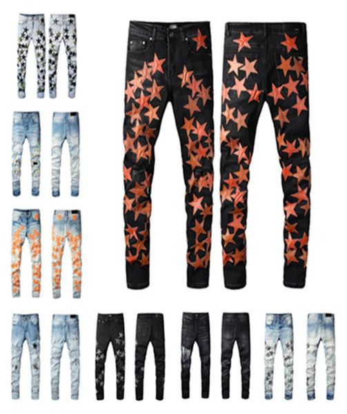 

2022 new mens jeans fashion skinny straight slim ripped jean elastic casual motorcycle biker stretch denim trouser classic pants jeans i3669, Blue