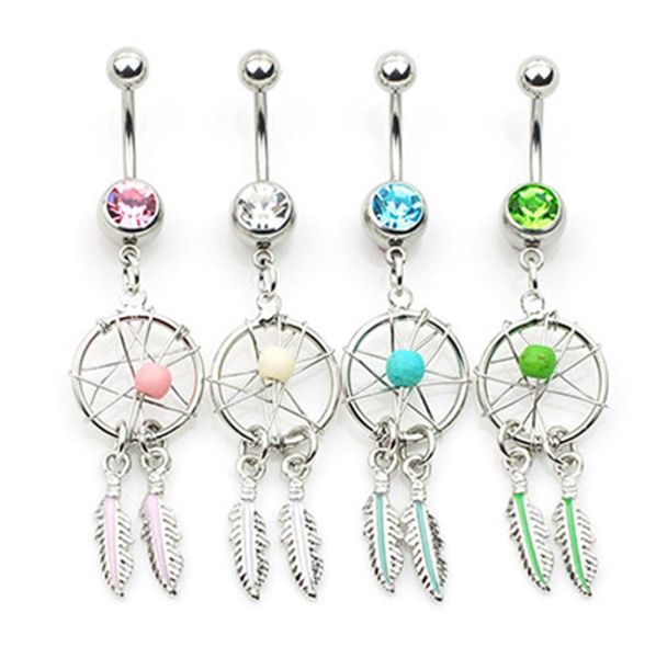 

d0786a dream catcher belly navel button ring mix colors0129984662, Silver