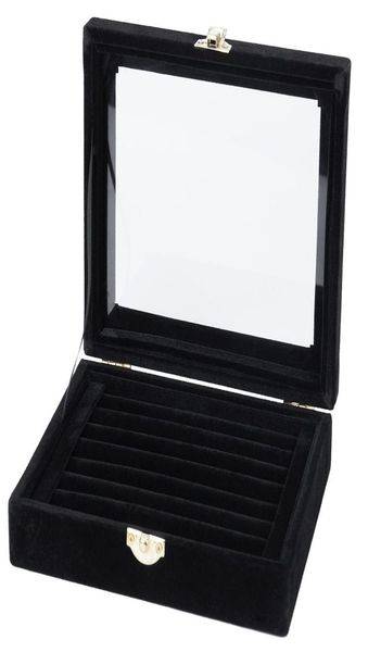 

velvet glass ring earring jewelry display organizer box tray holder storage case mx2008106698338, Black;white