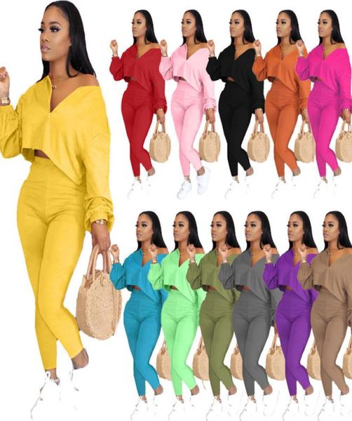 

autumn designer women two piece outfits off shoulder lantern sleeve casual t shirt tight long pant set fashion ladies clothes plus1064876, White