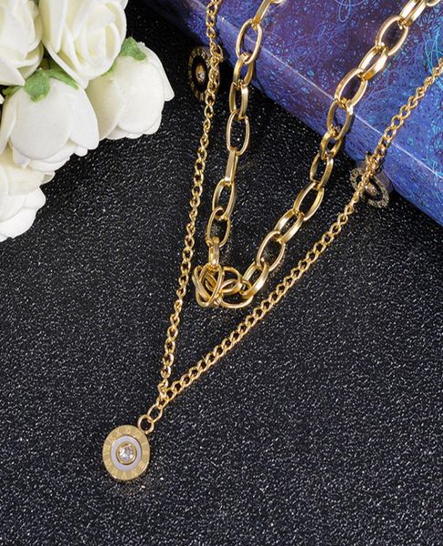 

luxury double layered 18k gold plated round pendant necklace white black shell jewelry5100839, Silver