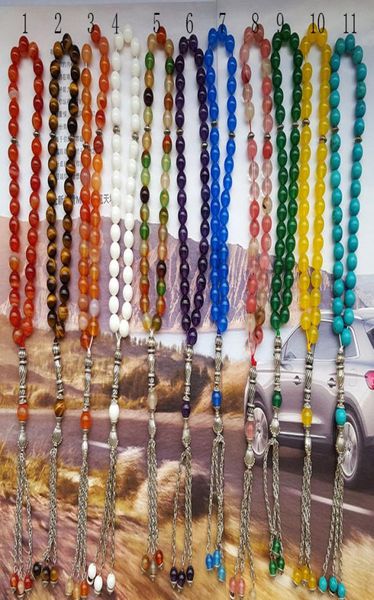 

new natural gemstone 33 prayer bead islamic muslim tasbih rosary bead misbaha amethyst turquoise agate quartz calcedony tiger eye9471044, Golden;silver