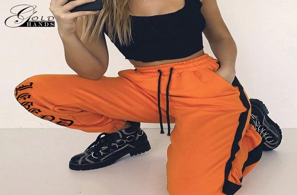 

women loose sweatpants harajuku trousers autumn female orange letter printed joggers pants hip hop dance pants ps size5470724, Black;white