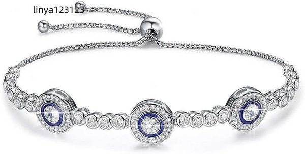 

kaletine blue evil eyes tennis bracelet sterling silver 925 cubic zirconia chain adjustable 5"-10" for women, Black