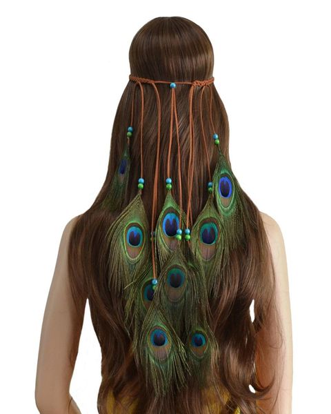 

feather headband women headdress bohemian style peacock feather beaded handmade hair bands hair accessories festival boho hippie a1102842, Silver